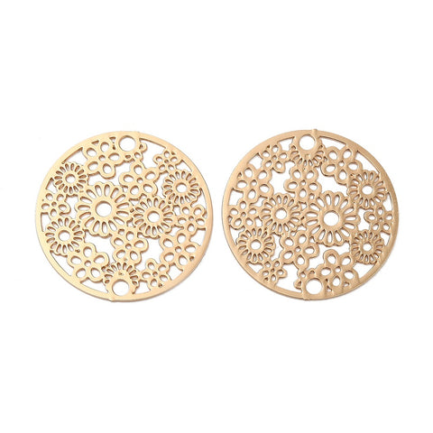 Gold plated flower etched charms