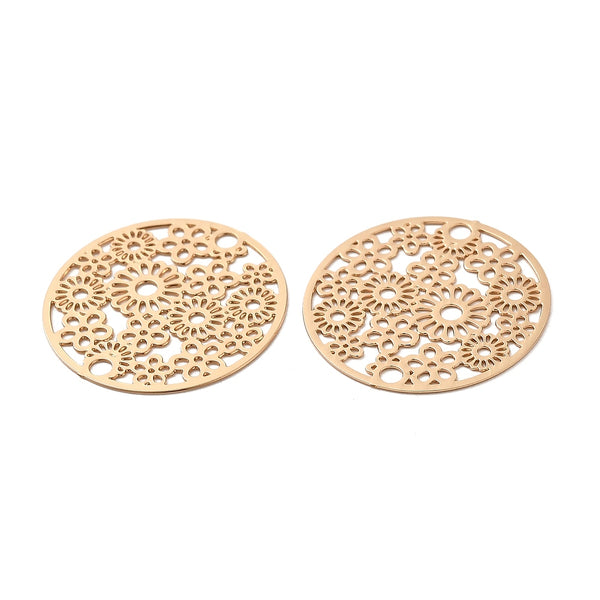 Gold plated flower etched charms