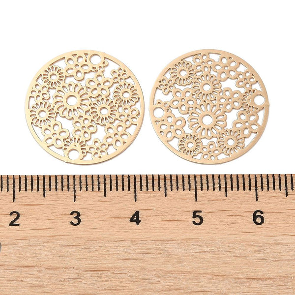 Gold plated flower etched charms