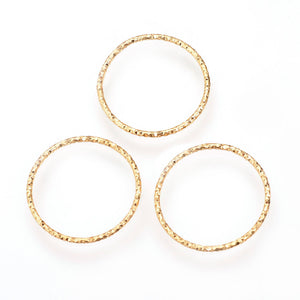 Etched 1.2cm genuine 18K gold plated circle hoop charms x 10 pieces