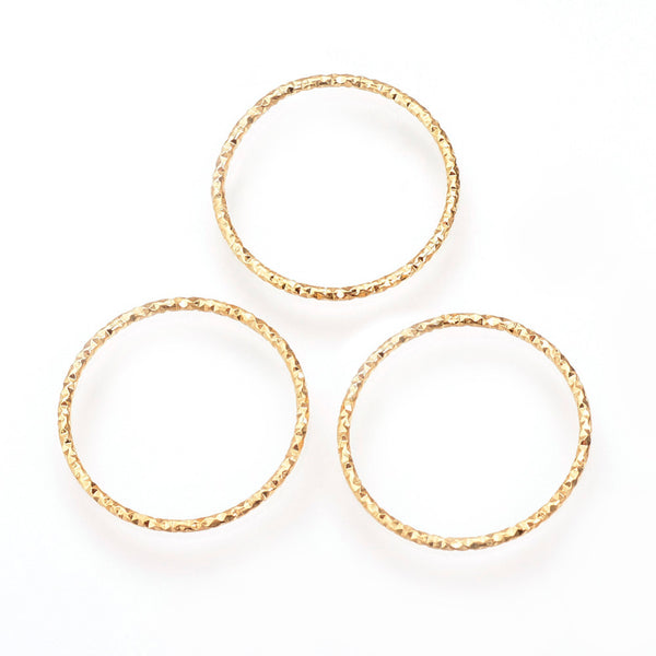 Etched 1.2cm genuine 18K gold plated circle hoop charms x 10 pieces