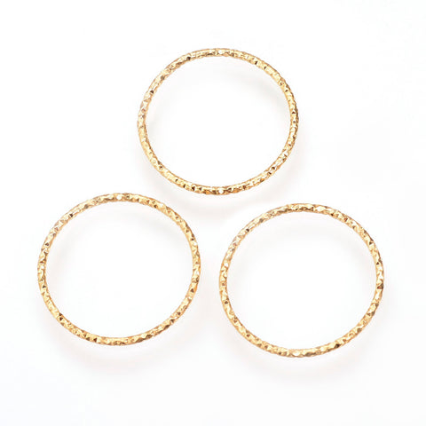 Etched genuine 18K gold plated circle hoop charms x 10 pieces