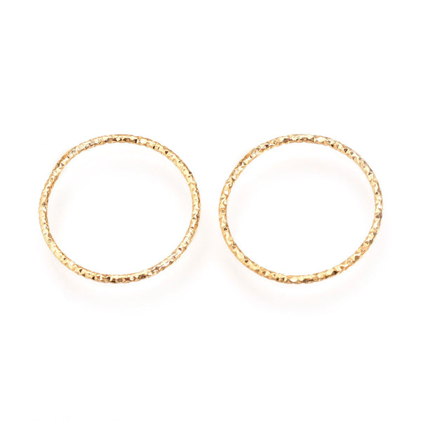 Etched 1.2cm genuine 18K gold plated circle hoop charms x 10 pieces