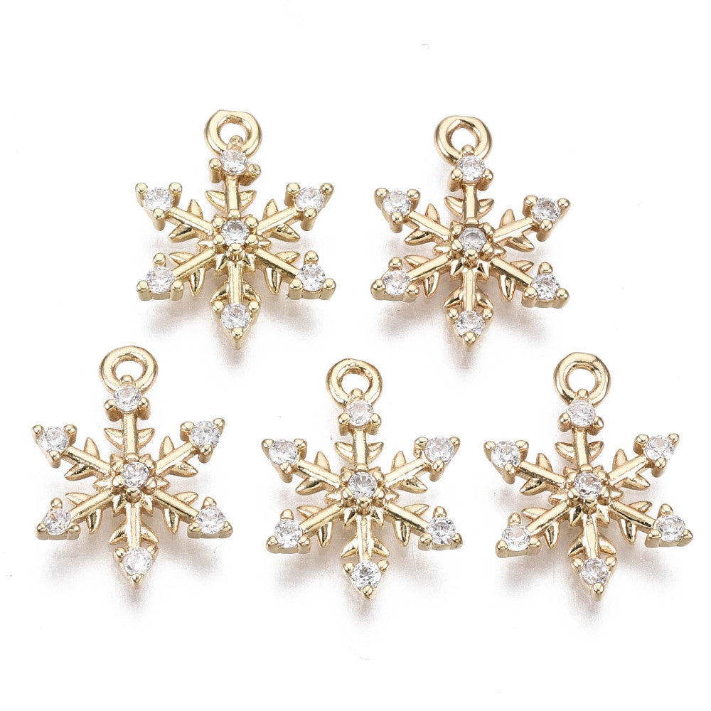 Gold plated snowflake with diamante charms x 6 pieces