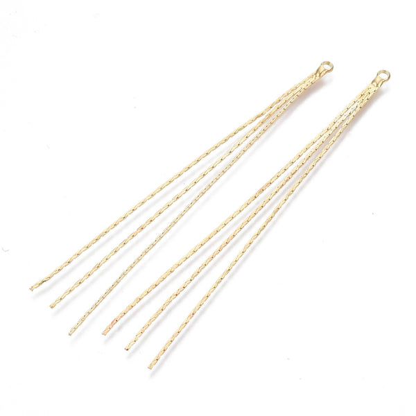 Long gold plated chain tassel charms x 6