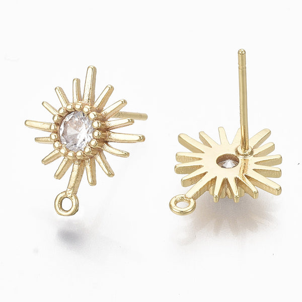 Genuine 18K gold plated diamonte stud tops x 6 pieces