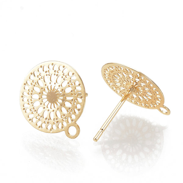 Genuine 18K Gold plated filigree stud tops charms x 8