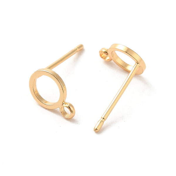 18K small genuine gold plated circle stud tops x 8 pieces
