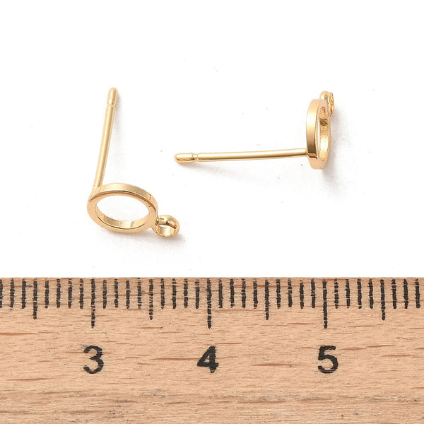 18K small genuine gold plated circle stud tops x 8 pieces