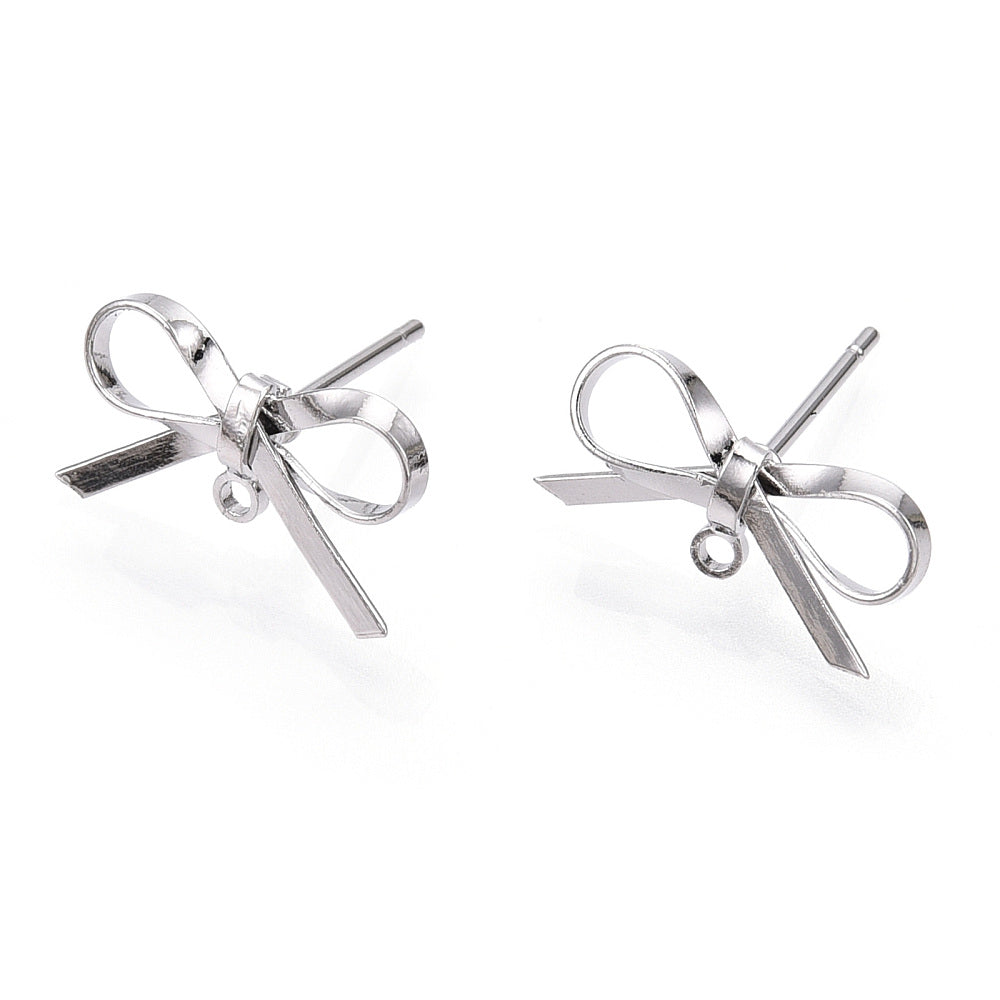 Platinum plated stainless steel bow stud tops - 8 x pieces