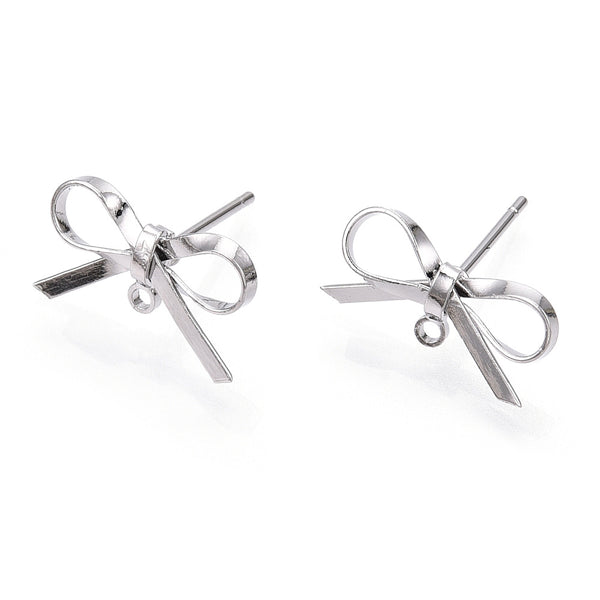 Platinum plated stainless steel bow stud tops - 8 x pieces