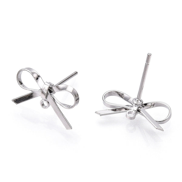 Platinum plated stainless steel bow stud tops - 8 x pieces