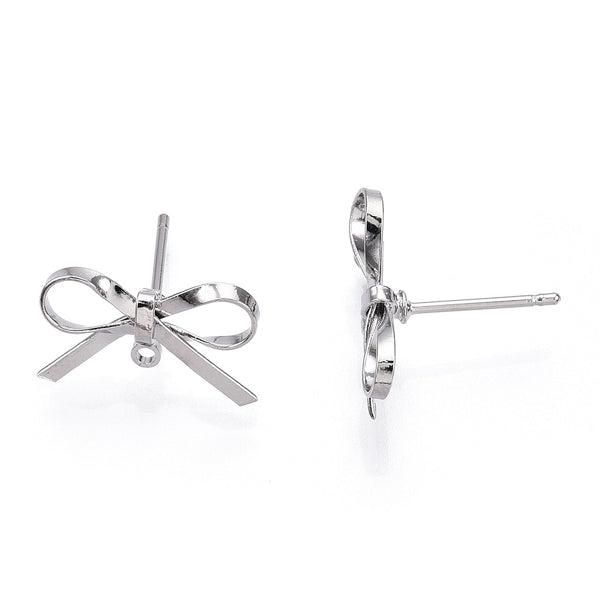 Platinum plated stainless steel bow stud tops - 8 x pieces