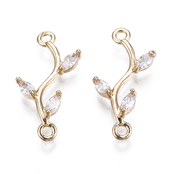 Branch Leaf cubic zirconia charms x 4 pieces
