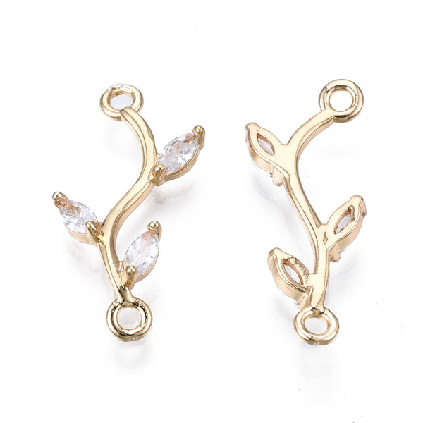 Branch Leaf cubic zirconia charms x 4 pieces