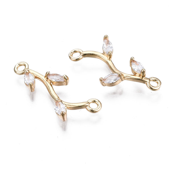 Branch Leaf cubic zirconia charms x 4 pieces