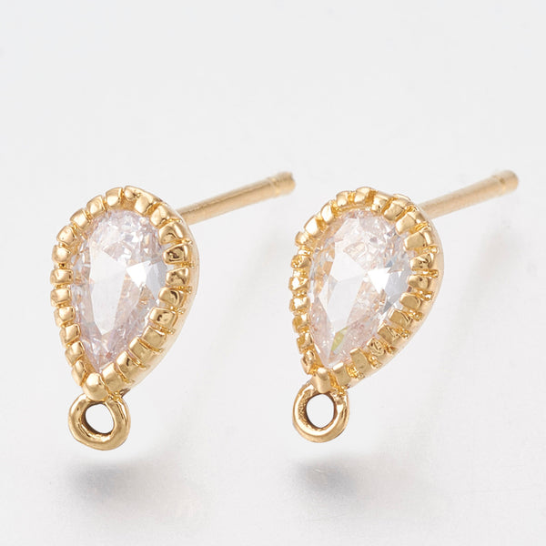 Genuine 18K Gold plated Diamante drop stud tops - 4 pieces