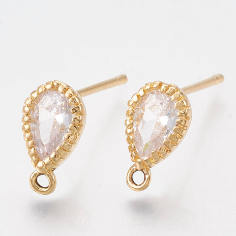 Genuine 18K Gold plated Diamante drop stud tops - 4 pieces