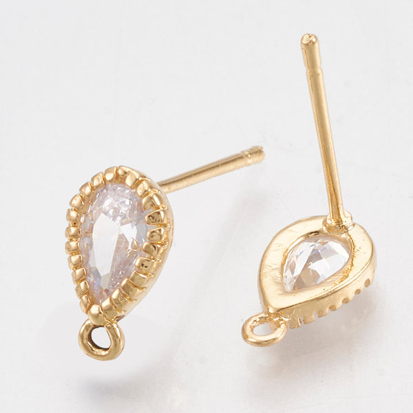 Genuine 18K Gold plated Diamante drop stud tops - 4 pieces
