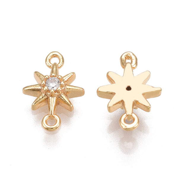 Diamante Genuine 18K bright gold plated star charm 2 holes connector x 6 pieces