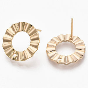 Wavy Gold 18K gold plated stud tops x 8 pieces