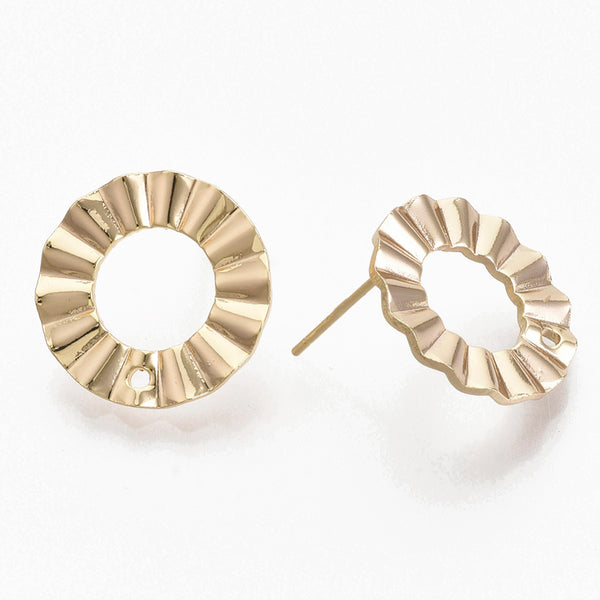 Wavy Gold 18K gold plated stud tops x 8 pieces
