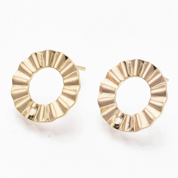 Wavy Gold 18K gold plated stud tops x 8 pieces