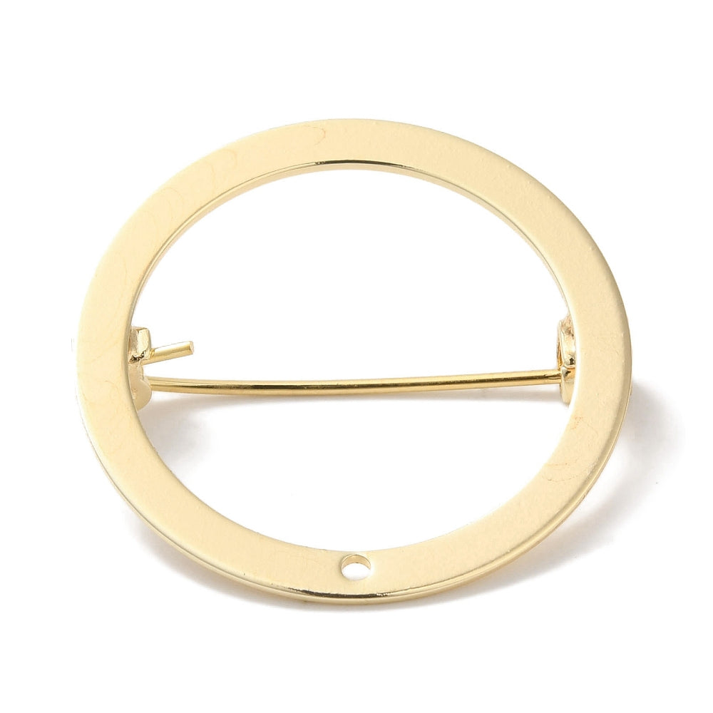 Flat genuine 18K gold plated round brooch 2.5cm settings x 1 piece