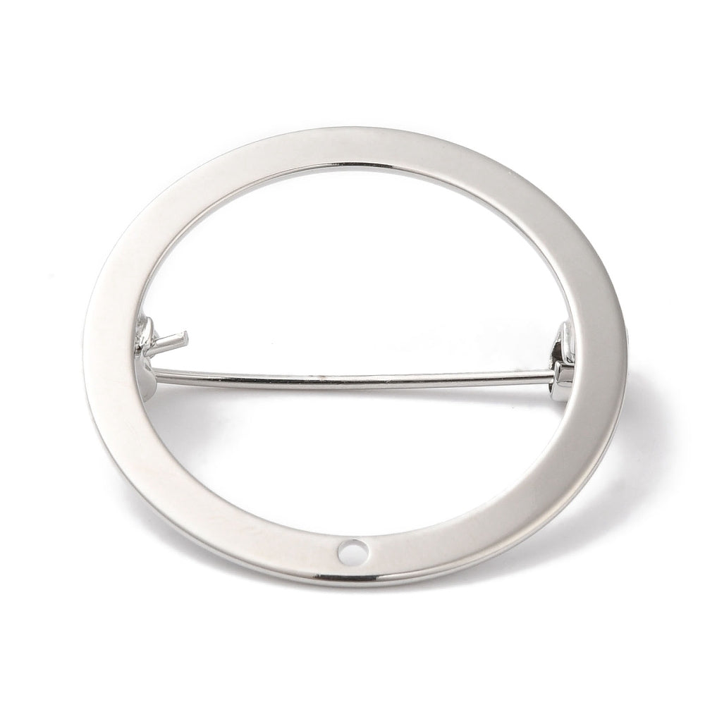 Flat genuine platinum plated round brooch 2.5cm settings x 1 piece