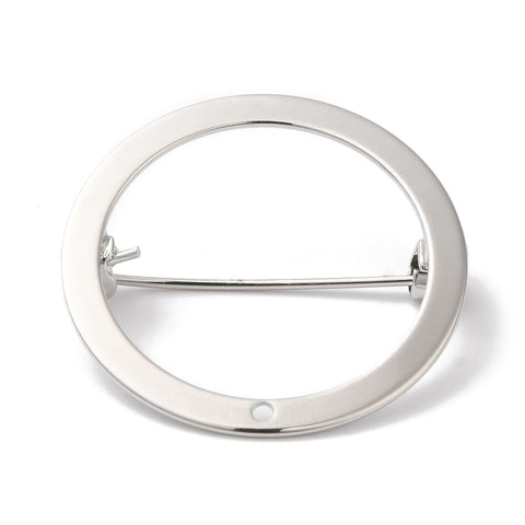 Flat genuine platinum plated round brooch 2.5cm settings x 1 piece