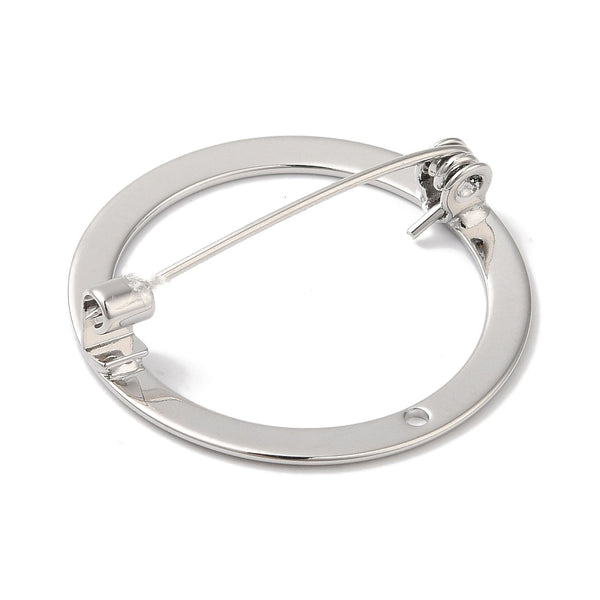 Flat genuine platinum plated round brooch 2.5cm settings x 1 piece