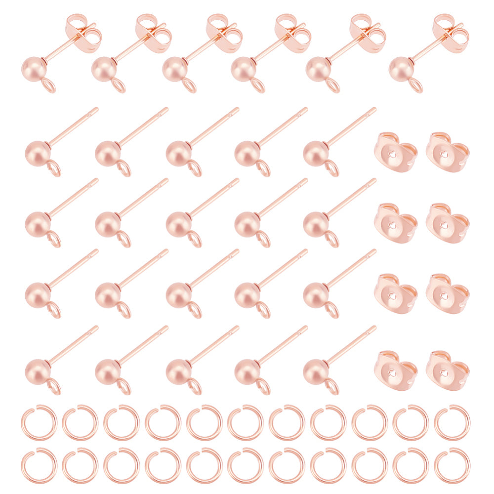Rose gold plated stainless steel 4mm ball stud tops x 10 pieces & 10 backs (20 pieces total)