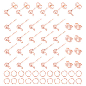 Rose gold plated stainless steel 4mm ball stud tops x 10 pieces & 10 backs (20 pieces total)