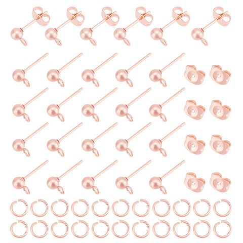 Rose gold plated stainless steel 4mm ball stud tops x 10 pieces & 10 backs (20 pieces total)