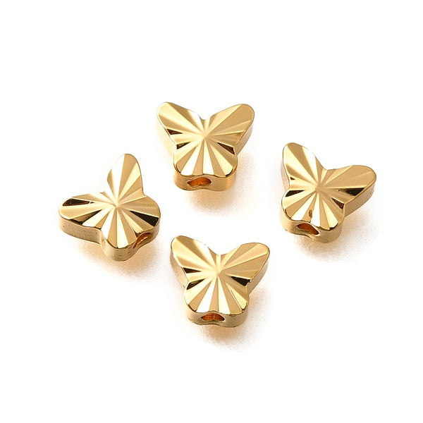 Butterfly genuine 18K gold plated beads x 6 pieces