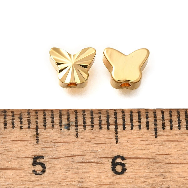 Butterfly genuine 18K gold plated beads x 6 pieces