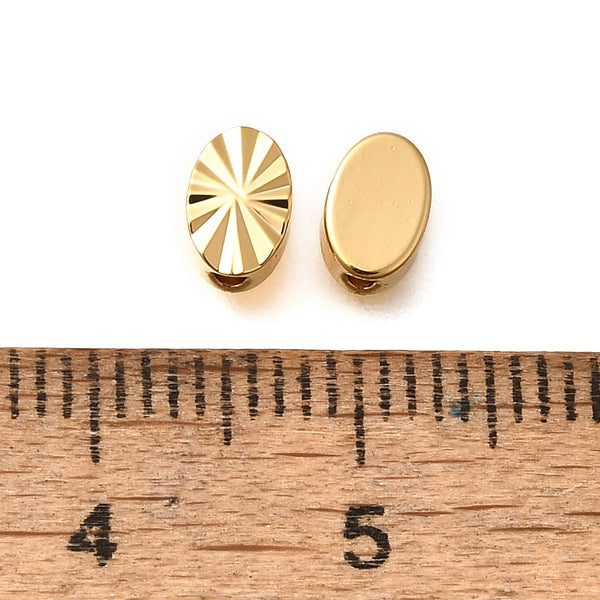 Oval genuine 18K gold plated beads x 6 pieces