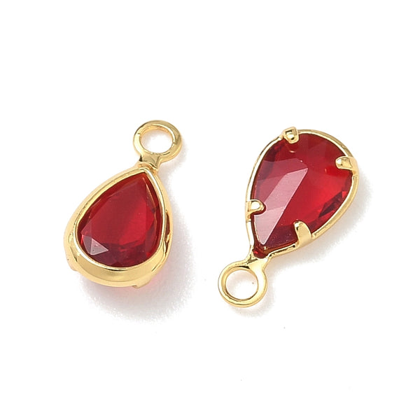 Glass drop shape gold border charm x 6 pieces - 9mm red