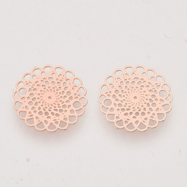 Style 2 - Rose Gold plated flower filigree charms x 10 pieces