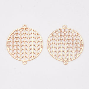 Gold plated chevron pattern double connector charm x 8 pieces