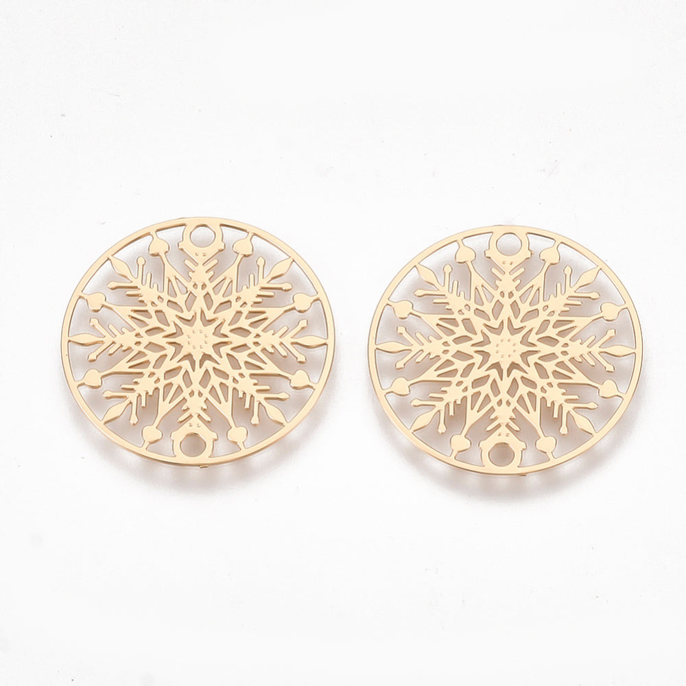 Gold plated snowflake double connector charms x 6 pieces