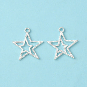 Bright silver star charms x 10 pieces