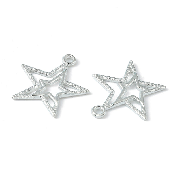 Bright silver star charms x 10 pieces