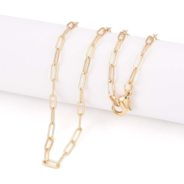 61cm paper clip link gold plated stainless steel necklace  x 1 piece