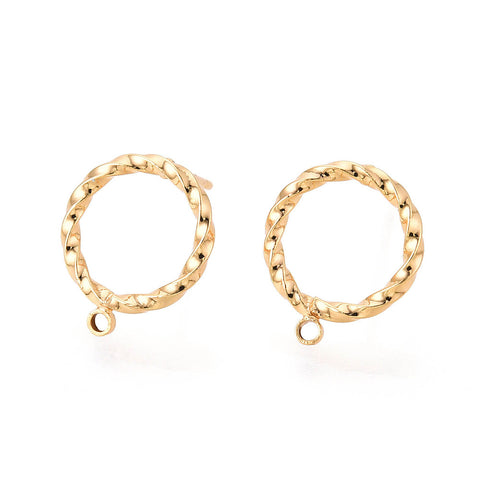 Genuine 1.4cm 18K gold plated twist earring tops x 6 pieces