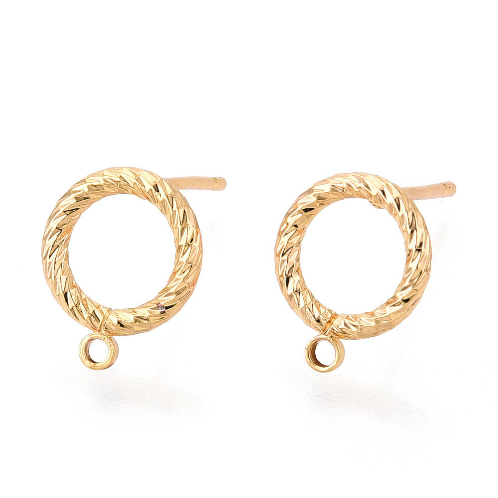 Genuine 1.1cm 18K gold plated twist earring tops x 6 pieces