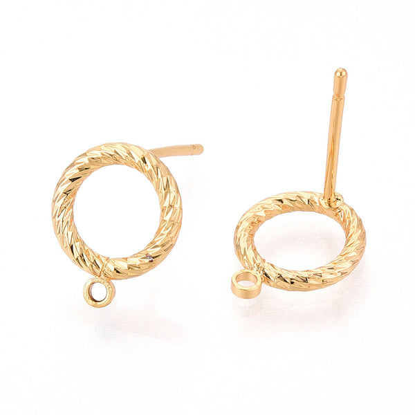 Genuine 1.1cm 18K gold plated twist earring tops x 6 pieces