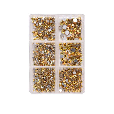Gold tiny glass rhinestones mixed sizes
