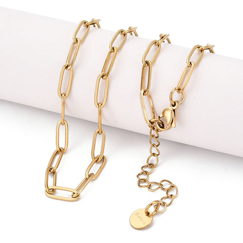 51cm paper clip link Antique gold plated stainless steel necklace  x 1 piece