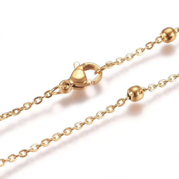 50cm - Gold plated stainless steel cable bead chain with lobster clasp x 1 piece